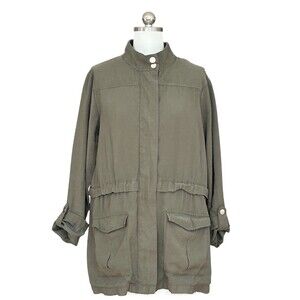 A New Day Utility Jacket Womens Large Olive Green Stand Collar Zip Snap